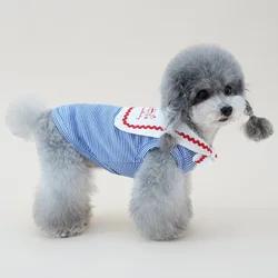 Camisa marinera transpirable de algodón para perro pequeño con rayas azules