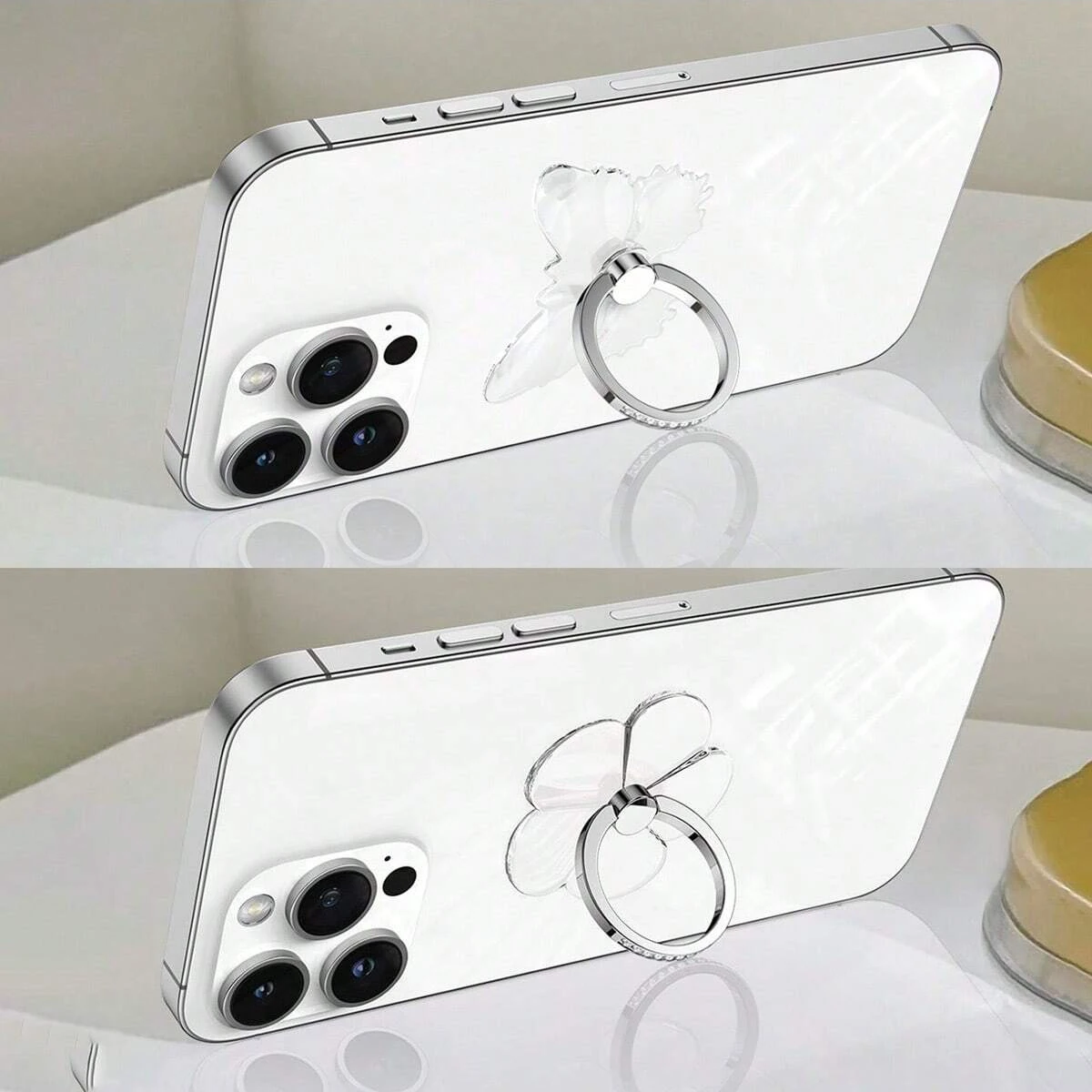 Soporte para anillo de teléfono transparente con diamantes de cristal 360 ° Soporte de agarre de dedo universal giratorio compatible con todos los teléfonos y estuches 1 pieza - imagen 3