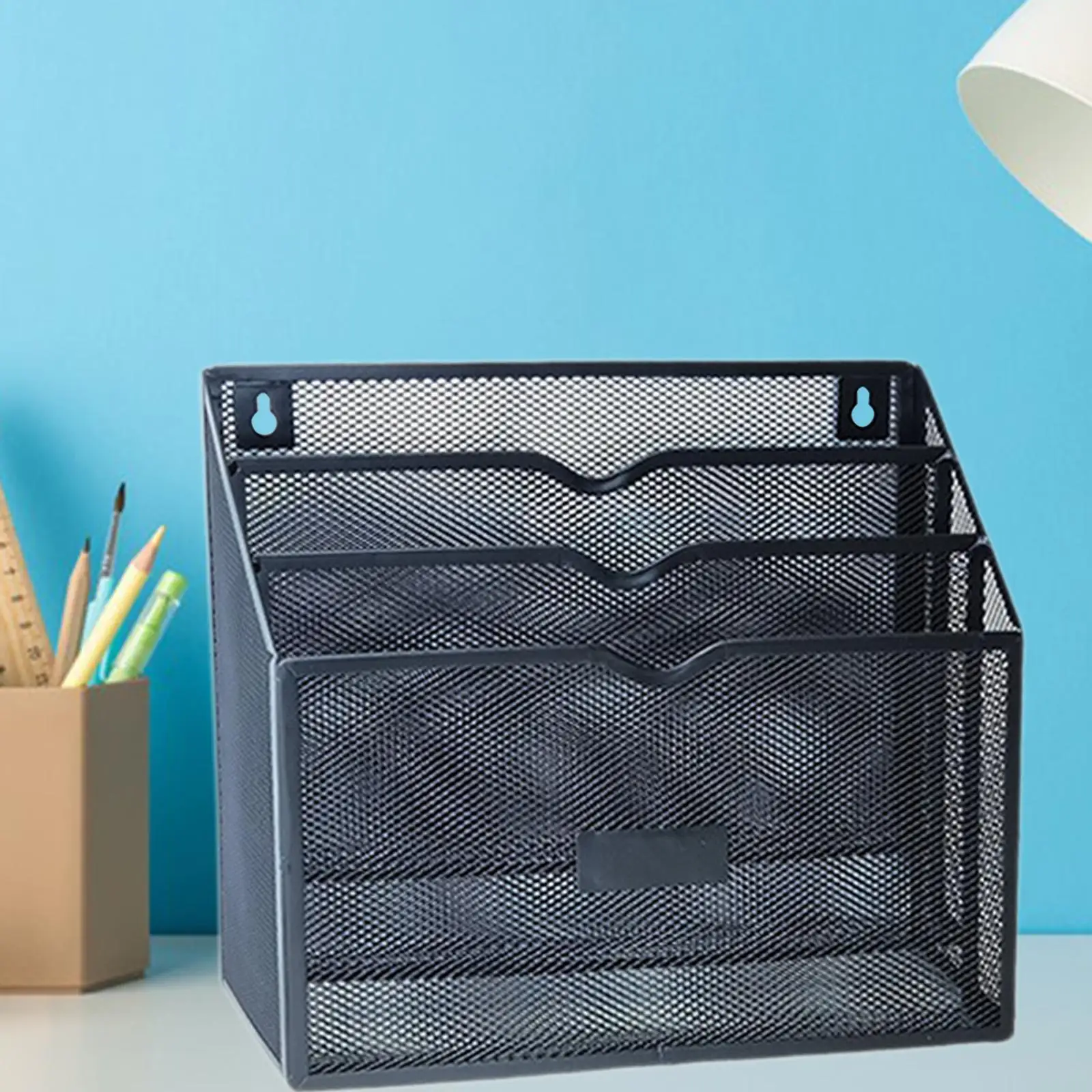 Metal File Storage Basket Easy to Install Convenient Desk Organizer Hanging Holder for Living Room Office Home Indoor Kitchen