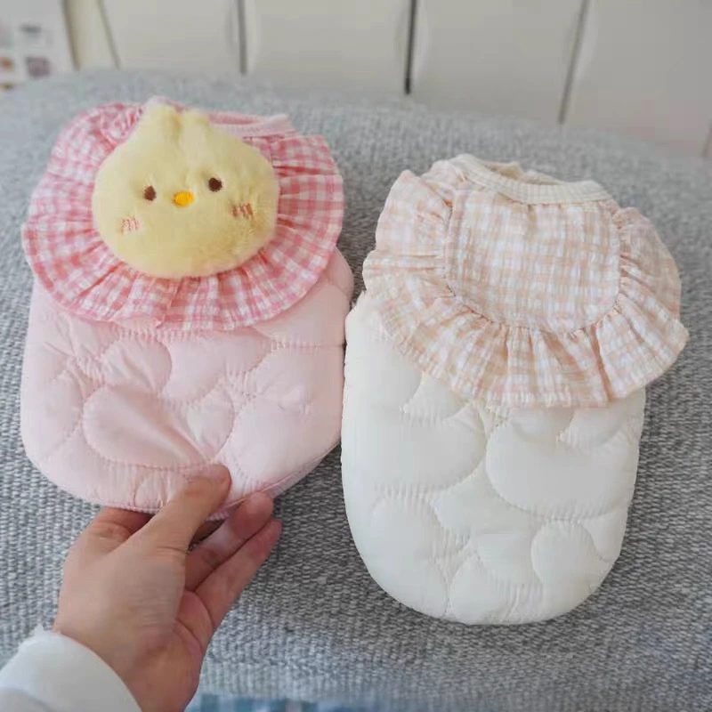 Ropa de pato de encaje a cuadros para mascotas, ropa para perros de otoño e invierno, oso de peluche, chaleco cálido para gatos, ropa para perros pequeños, ropa para cachorros - imagen 4