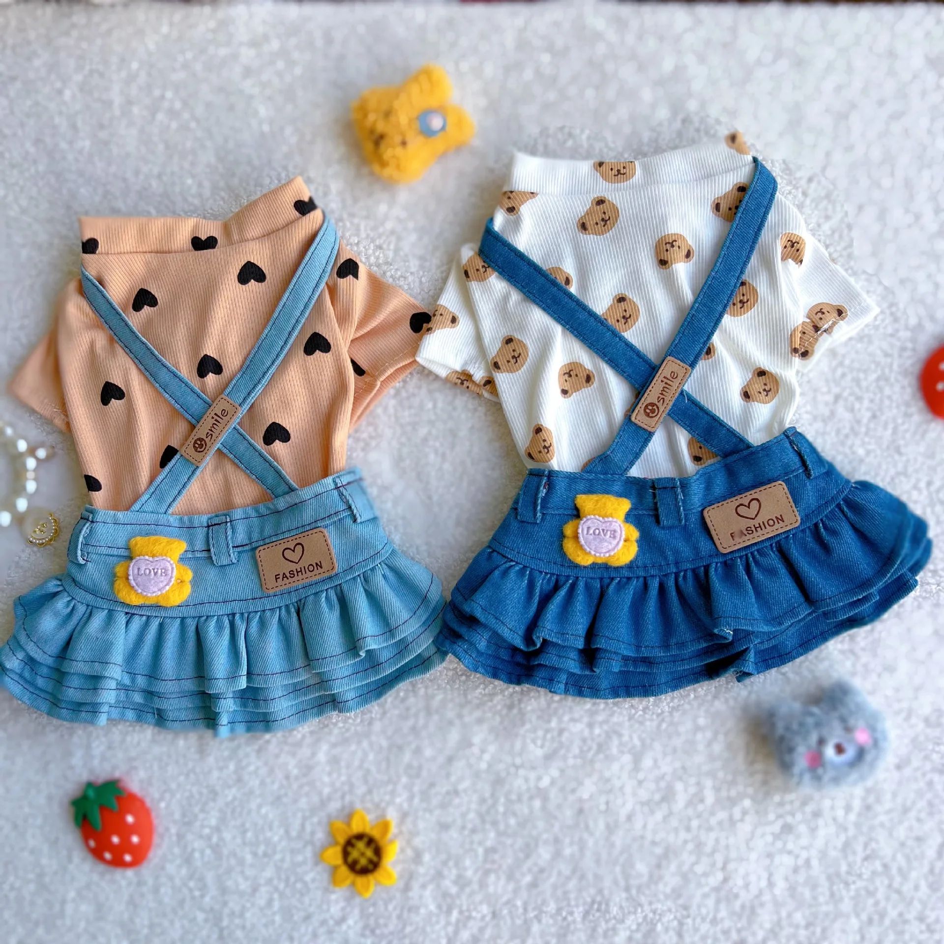 Falda con tirantes de vaquero de primavera para mascotas, Falda corta para perros y vacas, falda para pastel de princesa de Teddy York, vestidos para perros pequeños - imagen 2