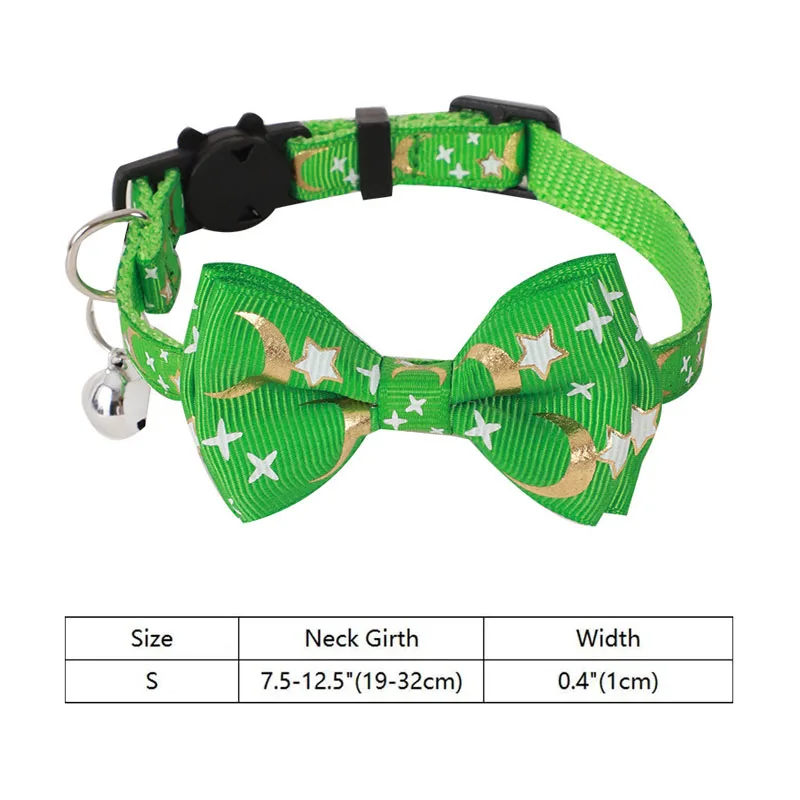 Lindo collar de gato estrella luna con colgante de campana, collar de gatito con lazo ajustable, hebilla segura, pajarita para cachorro, accesorios para mascotas - imagen 5