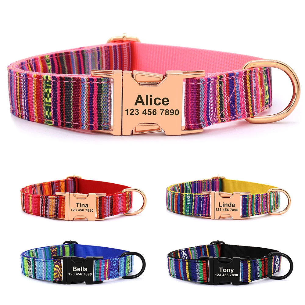 Collar de perro personalizado, Collar con hebilla de nailon colorido para mascotas, placa con identificación antipérdida, etiqueta de identificación ajustable para perros pequeños, medianos y grandes, S-L
