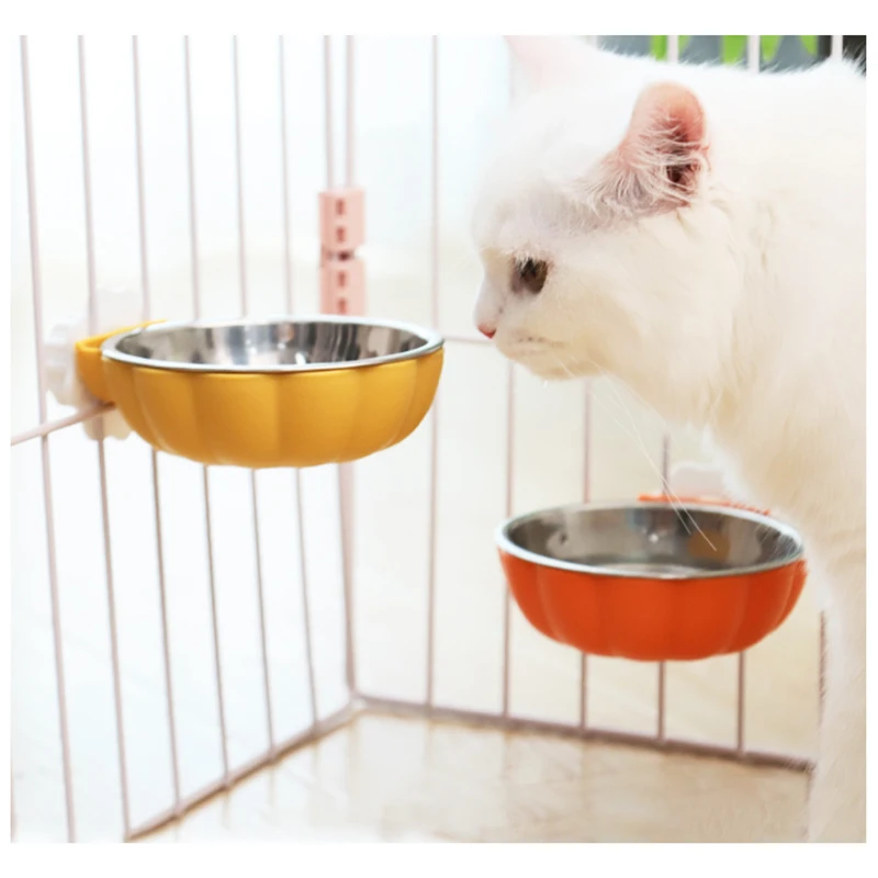 HOOPET-cuenco colgante de acero inoxidable para gatos, recipiente para comida, cuenco para agua, jaula para gatos, cuenco para arroz, jaula para perros, cuenco antigiro para perros - imagen 4