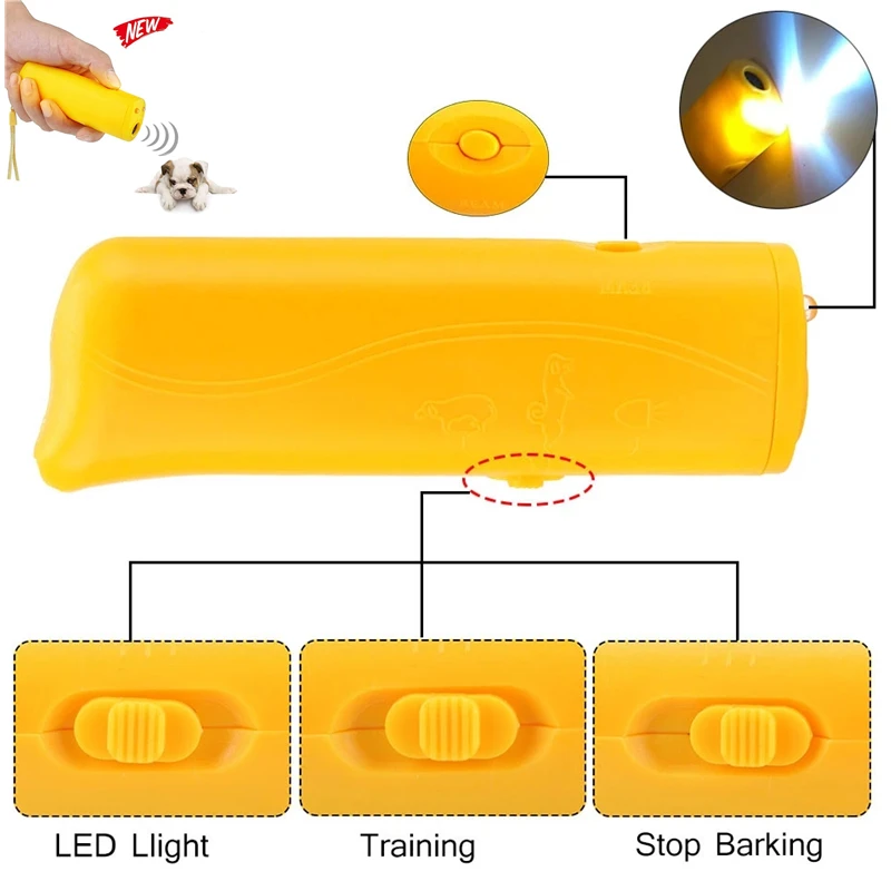 Repelente de perros por ultrasonido, dispositivo de Control 3 en 1 para entrenamiento de mascotas, antiladridos, entrenador disuasorio con linterna LED, nuevo - imagen 5