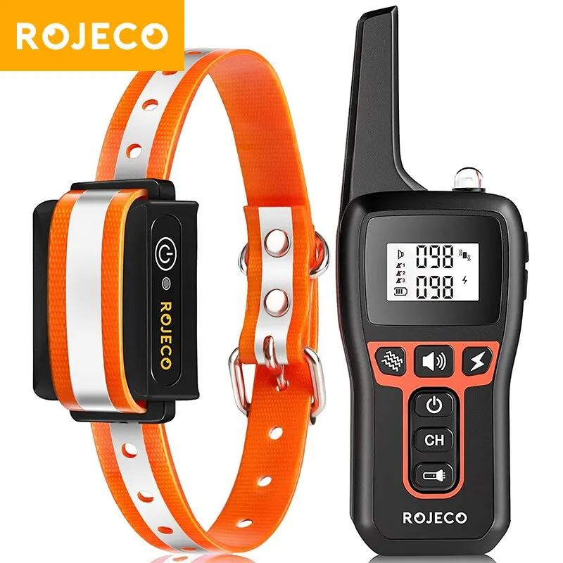 ROJECO-Collar de entrenamiento eléctrico para perros, Collar de entrenamiento con Control remoto para mascotas, recargable, Control de ladridos, 1000m