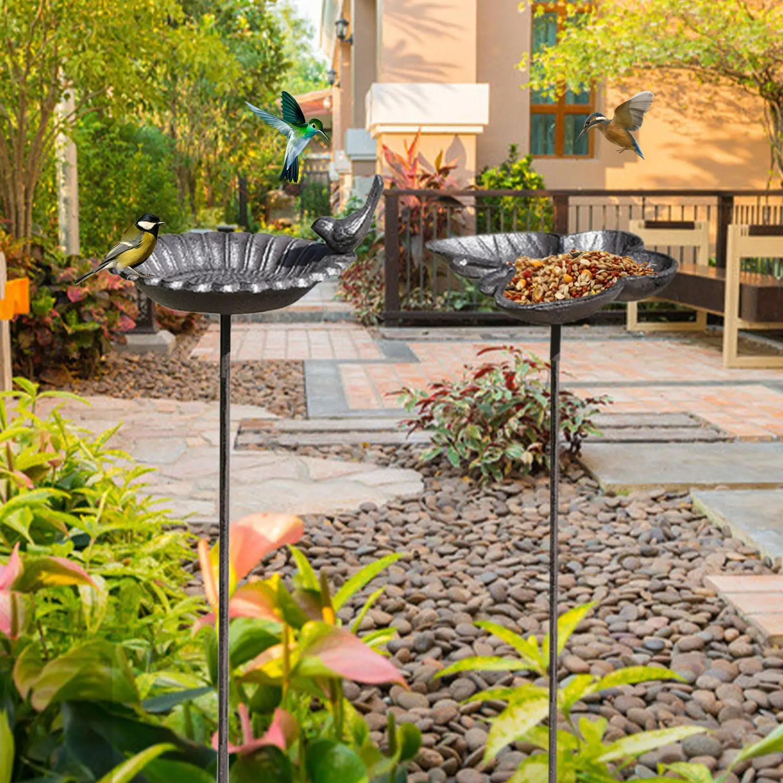 Bebedero y baño para pájaros de jardín – Hierro resistente intemperie - imagen 3