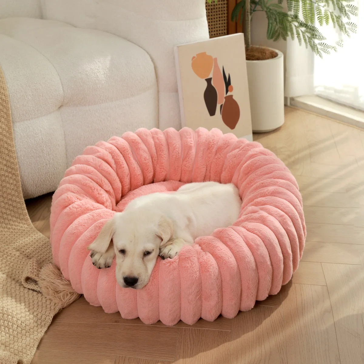 Cama redonda para dormir para mascotas, cama cálida de invierno para perros, cómoda cama de felpa para perros pequeños y medianos, accesorios para gatos, 50/60/70cm - imagen 5