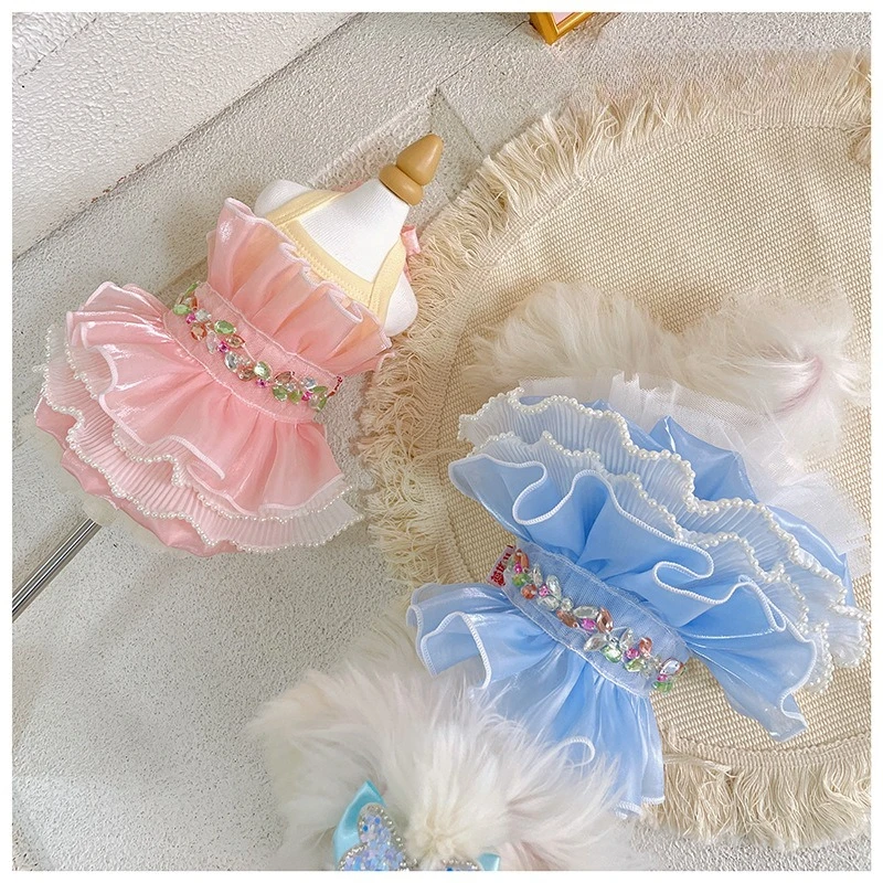 Vestido de malla de princesa para cachorros, camisola de encaje estilo Yorkshire con falda acampanada, vestido de boda para perros, vestido de fiesta para perros pequeños