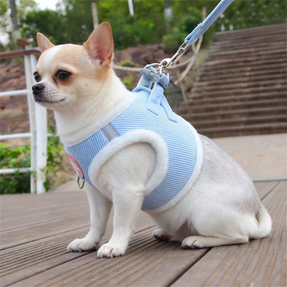 Arnés cálido para perros Chihuahua con piel para caminar, juego de correas y correas para perros pequeños, accesorios para mascotas, cachorros, Yorkies, invierno
