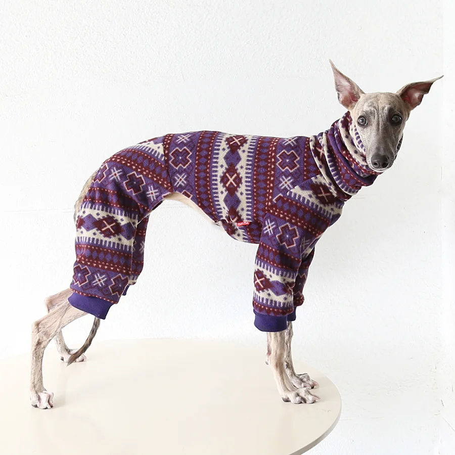 Mono cálido de lana bohemia para galgo italiano, camiseta de manga larga con cuello alto de 4 patas para perros, pijamas de invierno para Whippet - imagen 5