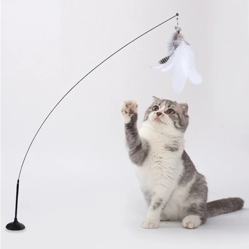 Juguetes interactivos para gatos, juguetes de plumas de alambre de acero para gatos, palo con ventosa, juguete para gatos con campana, productos para mascotas - imagen 3
