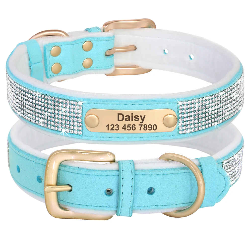 Collar de perro personalizado con diamantes de imitación, Collar de cristal brillante, acolchado suave para perros pequeños y gatos - imagen 3