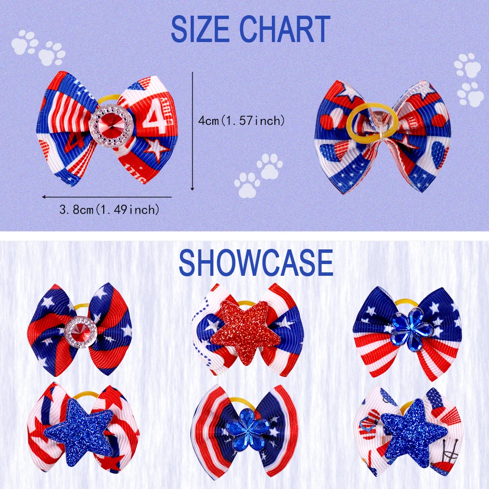 Lazos de pelo para perros dispuestos en filas por colores