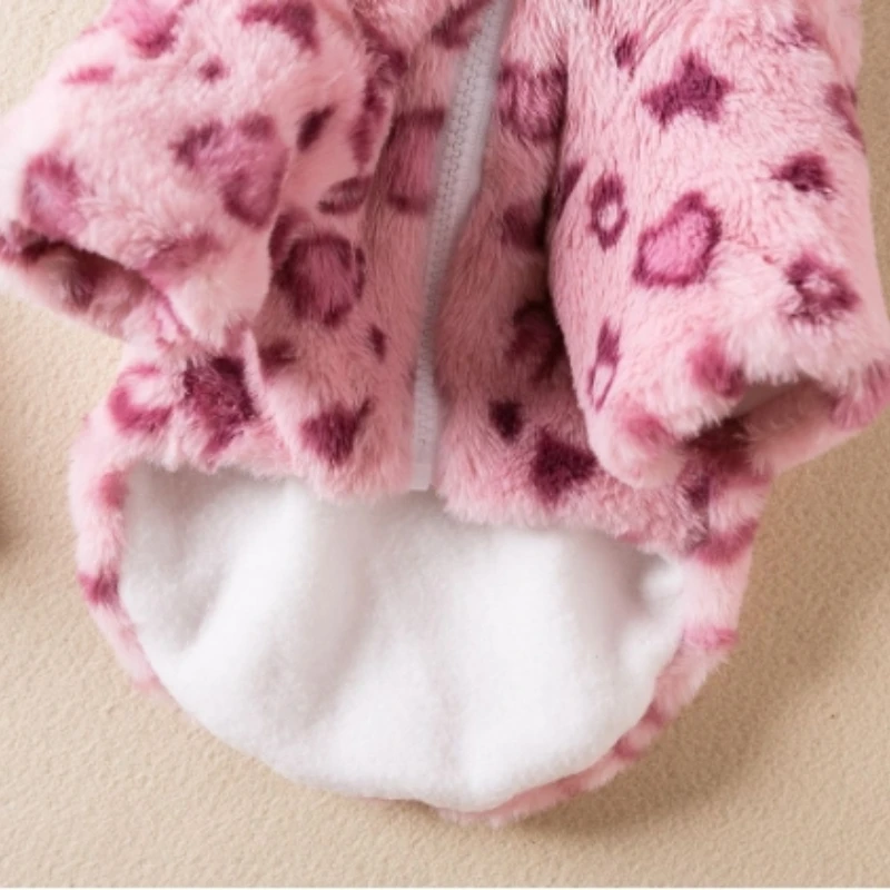 Sudadera con capucha para perro con estampado de leopardo, abrigo de invierno de forro polar cálido para perros pequeños, ropa para perros, Bulldog Francés y gatos con capucha suave - imagen 2