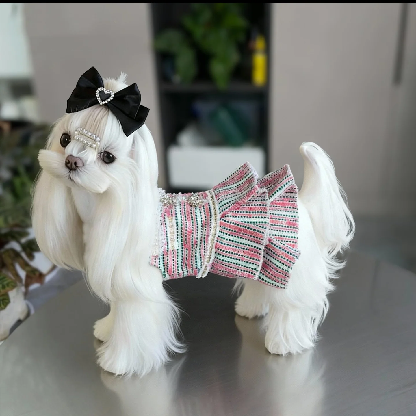 Vestidos a rayas de Tweed para perros pequeños, vestido de princesa para perros, vestido de boda para mascotas, ropa Formal para fiesta de cumpleaños para cachorros, traje de invierno para perros