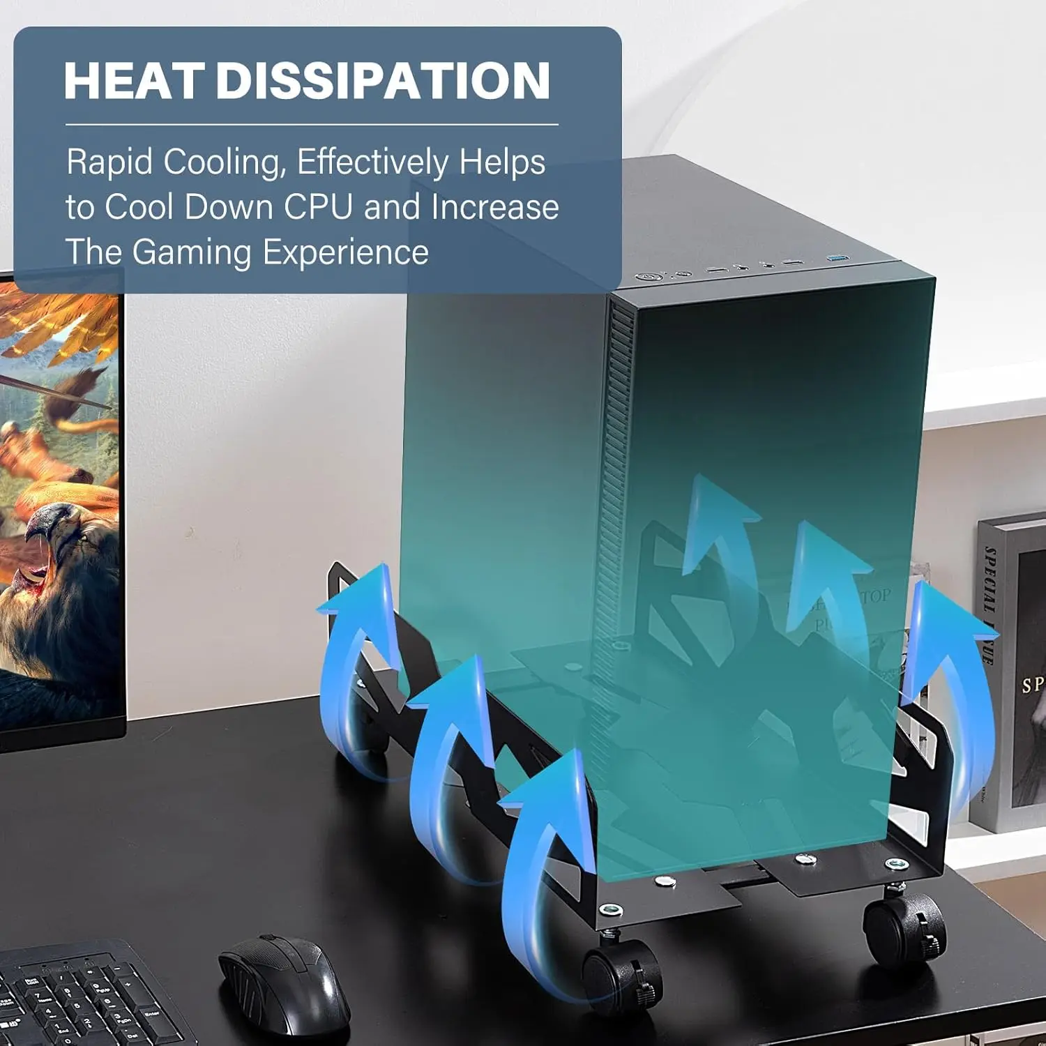 Soporte CPU móvil con ruedas – Metal, altura regulable, bloqueo para oficina - imagen 3