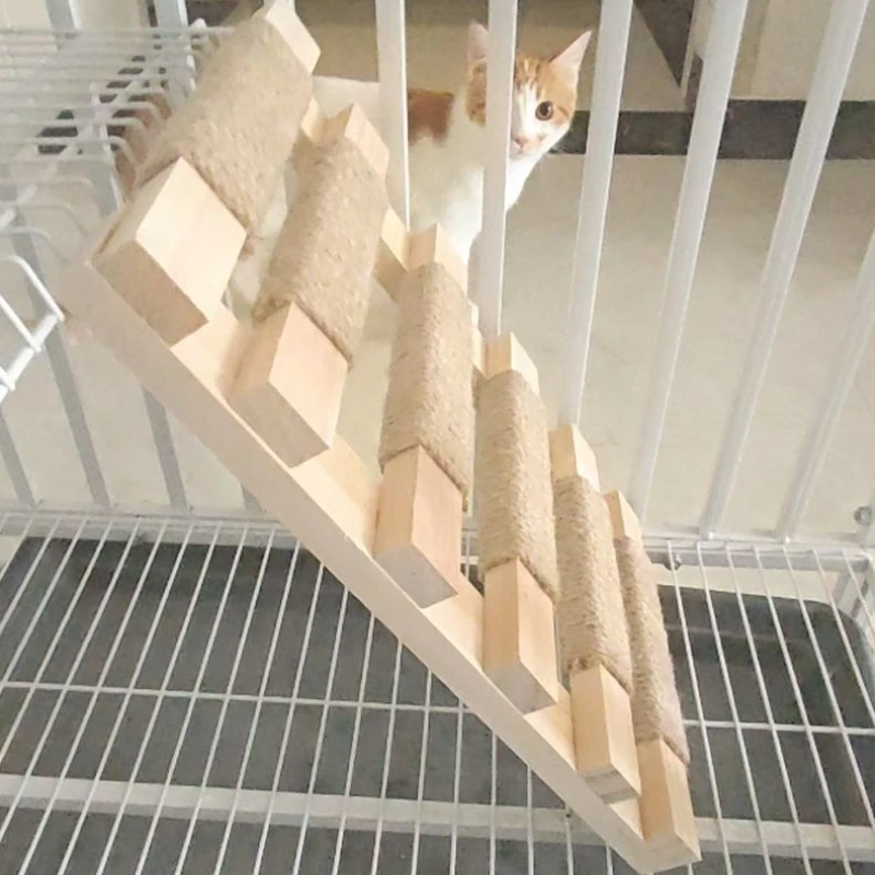 Escalera de madera maciza para mascotas, Villa especial para escalar, espada de yute, marco de escalada para gatos, escaleras para mascotas, accesorios para jaulas para gatos - imagen 2