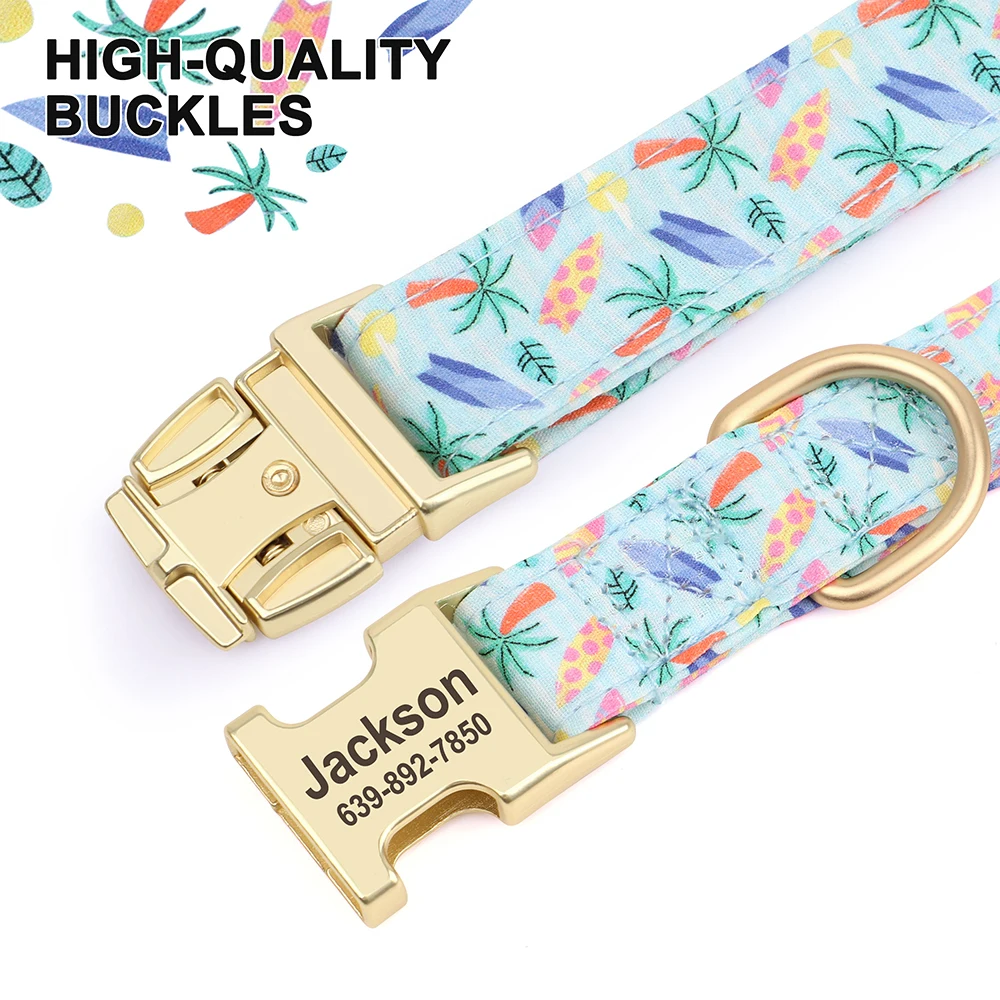 Collar de perro personalizado en 6 colores, collares de nailon con estampado de moda para mascotas con placa de identificación grabada sin flores para perros pequeños, medianos y grandes - imagen 4