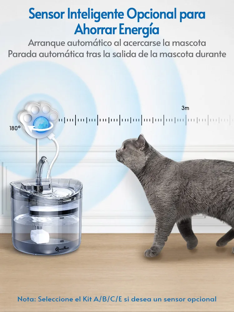 DownyPaws Fuente de Agua Automática para Gato, Con Grifo, Dosificador de Agua para Perro, Capacidad de 2 L, Filtro Transparente, Bebedero para Mascotas con Sensor, Alimentador para Beber - imagen 4