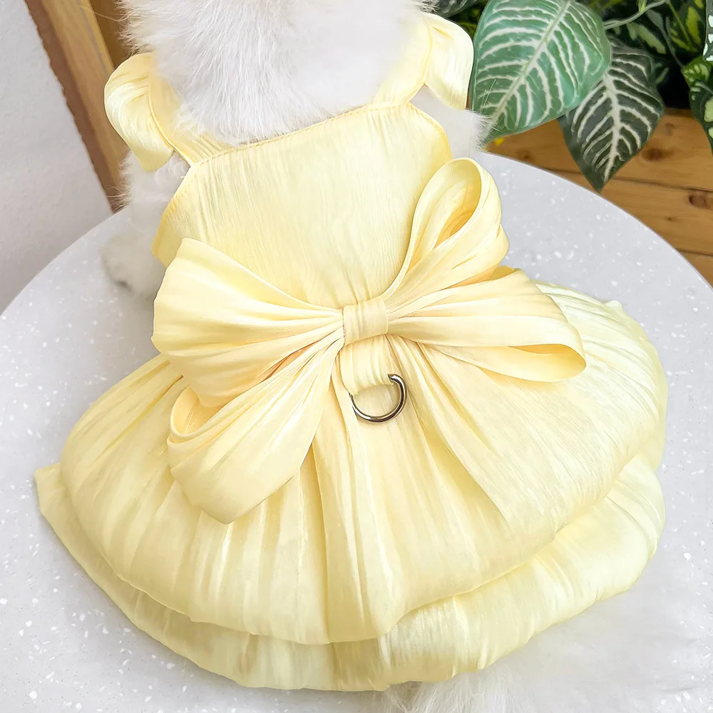 Vestidos para perros y gatos de Color sólido con anillo en D para perros pequeños Chihuahua Pomerania cachorro ropa de verano para mascotas vestidos para perritas - imagen 3