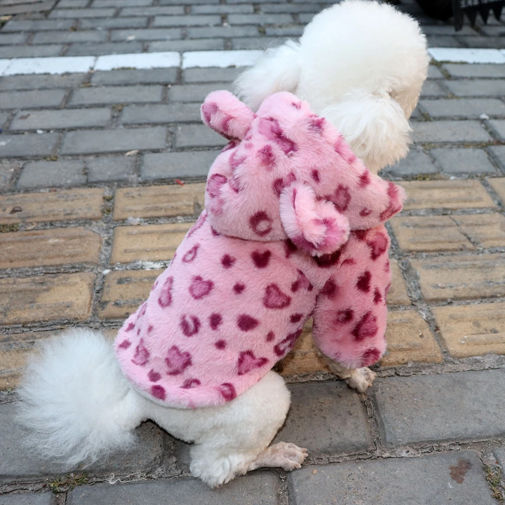 Ropa de invierno para mascotas, sudaderas con capucha de lana cálida para perros, abrigo de leopardo para perros, chaqueta, ropa de Bulldog Francés, Disfraces para mascotas para perros pequeños - imagen 5