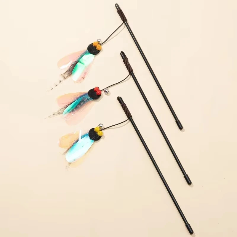 Juguetes para gatos, juguete de plumas para gatos, palo de Teaser, resistente a mordeduras, mariposa, juguetes para gatos, juguete interactivo duradero para gatos con campana, productos para mascotas - imagen 2