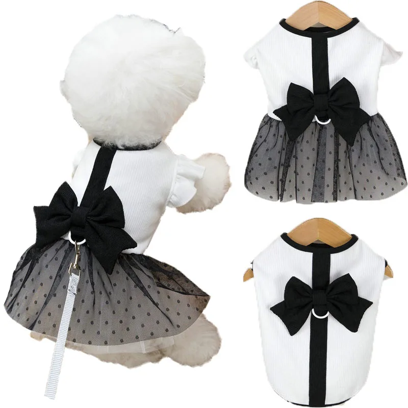 Ropa para perros, sudaderas con capucha para niños y niñas, vestido para perros pequeños Chiwawa Dachshund, camisa blanca con manga voladora, vestidos de tul negro para cachorros y gatos XS - imagen 2