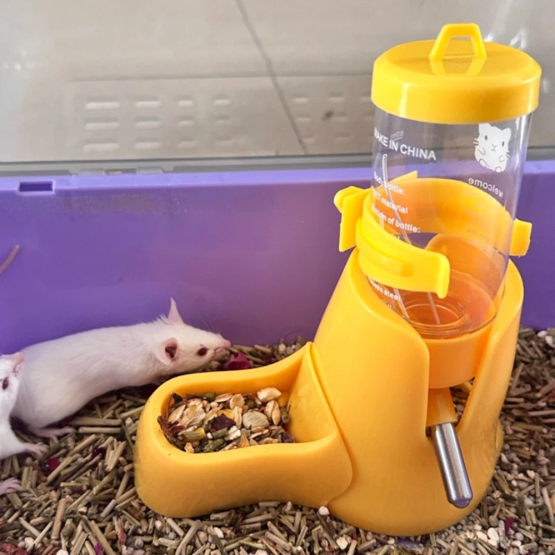 Dispensador automático de agua para mascotas con tazón de comida, botella alimentadora de agua para hámster 2 en 1 para jaula, botella para beber con contenedor de comida