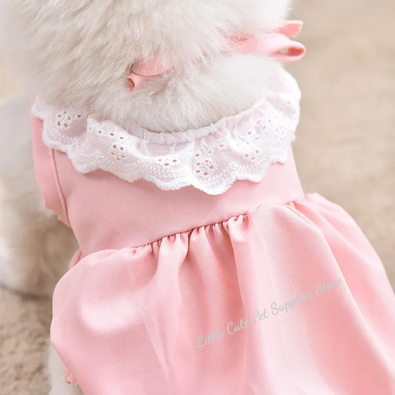 Vestido de princesa de gato de Color sólido de verano falda de encaje de gato suave transpirable disfraz de perro gato fino elástico - imagen 3