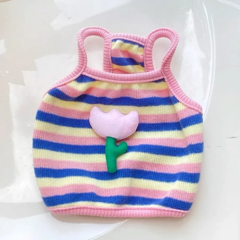 Ropa de verano para perros con tirantes a rayas y flores para mascotas, chaleco de tulipán de peluche, camiseta bonita de Yorkshire, ropa antiderramiento para perros pequeños y medianos - imagen 2