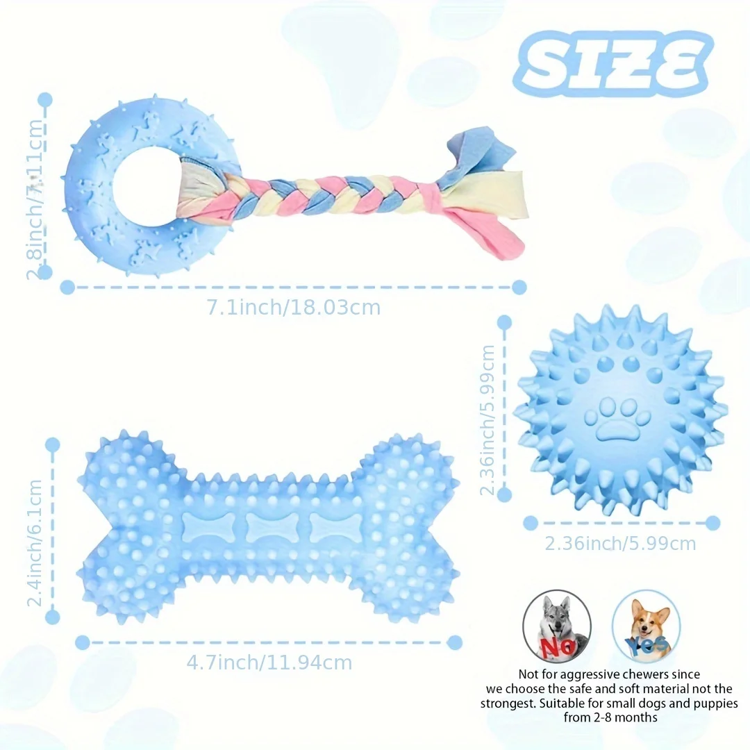 Paquete de 3 juguetes para masticar para cachorros para la dentición, juguetes para cachorros, limpieza de dientes de goma suave para perros pequeños, juego de juguetes interactivos para mascotas al aire libre, Rop duradero - imagen 2