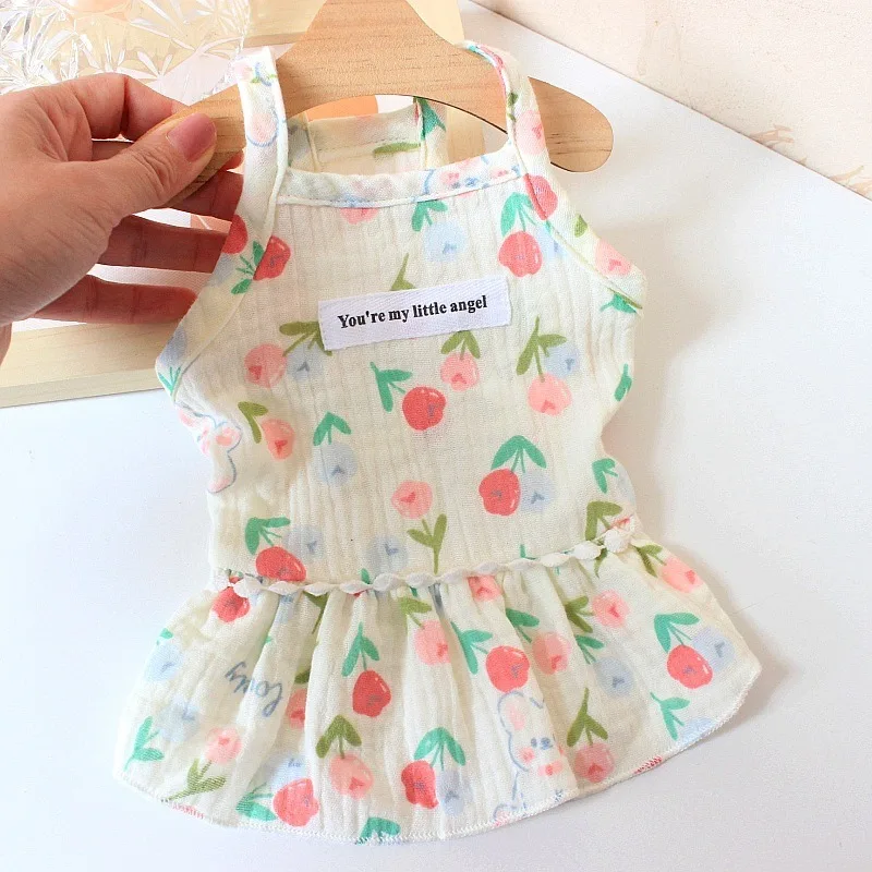 Falda de algodón INS cereza para cachorros, ropa para perros pequeños, vestidos de Pomerania, falda con tirantes florales de verano, ropa para cachorros - imagen 2