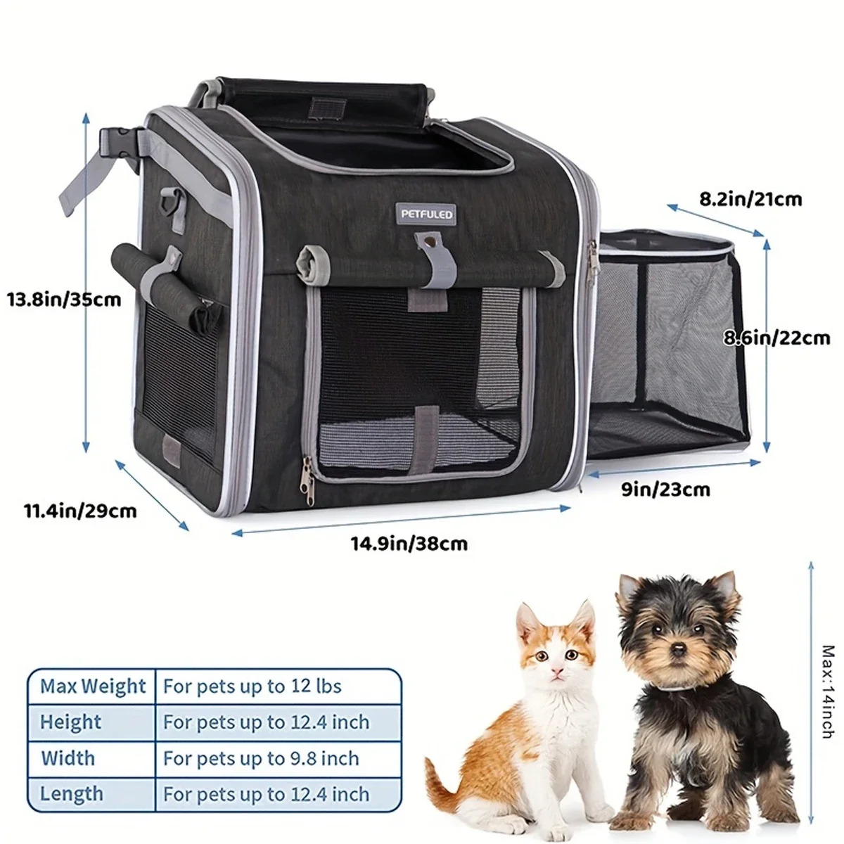 Cesta para bicicleta para perros o gatos, mochila transportadora para mascotas de cara suave expandible con 4 puertas abiertas, portabicicletas plegable para perros - imagen 2