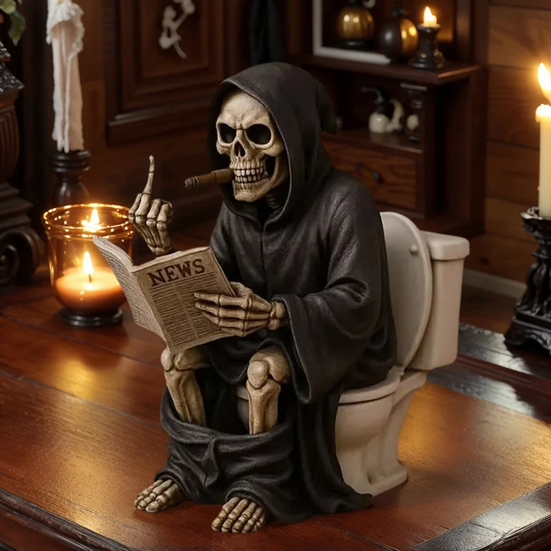Estatua de la muerte del inodoro del dedo medio, adornos de resina para decoración de jardín y oficina, estatuilla de la muerte, adornos artesanales, decoraciones de Halloween