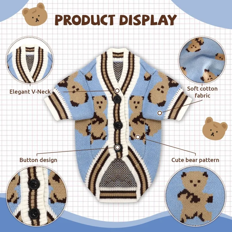 Ropa de lujo para perro Chihuahua, cárdigan a rayas, suéter Bichon Frise, abrigo cálido para perros, accesorios para perros y gatos, traje para mascotas - imagen 3