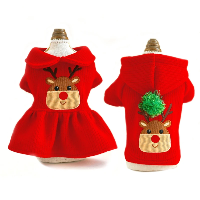 Nuevo disfraz de Navidad, ropa para perros de reno, suéter de punto grueso cálido de invierno, sudaderas con capucha para cachorros, vestido para perros pequeños, niño y niña