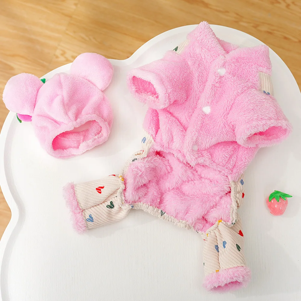 Disfraz de franela gruesa para mascotas, ropa de Cosplay cálida para perros, monos de lana suave con sombrero, otoño e invierno - imagen 5