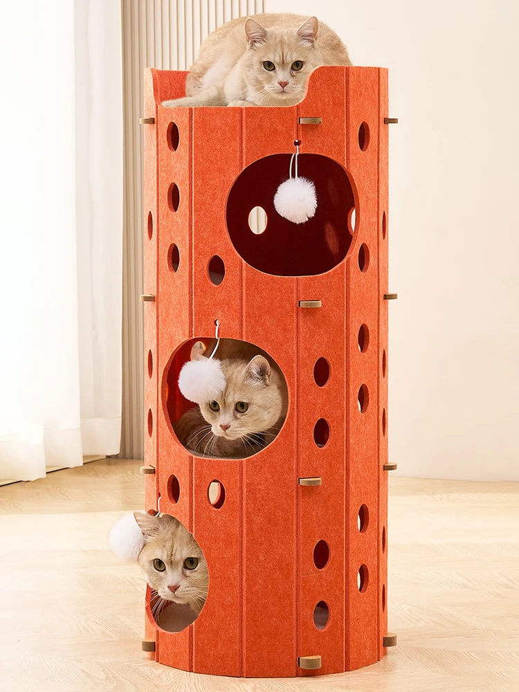Nido para gatos multicapa, tablero para rascar la casa, nido para gatos integrado, cubo con orificio para árbol, suministros universales para gatos para todas las estaciones