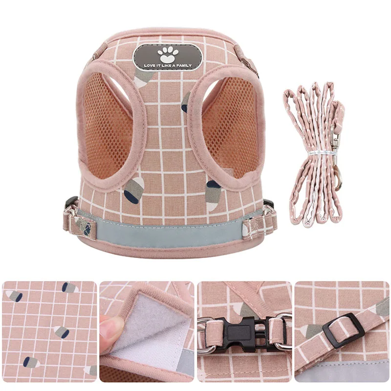 Arnés para cachorros, conjunto de correa para el pecho para mascotas, chaleco de malla reflectante para perros, arnés transpirable para perros y gatos para Chihuahua, Bulldog Francés, suministros para mascotas - imagen 3
