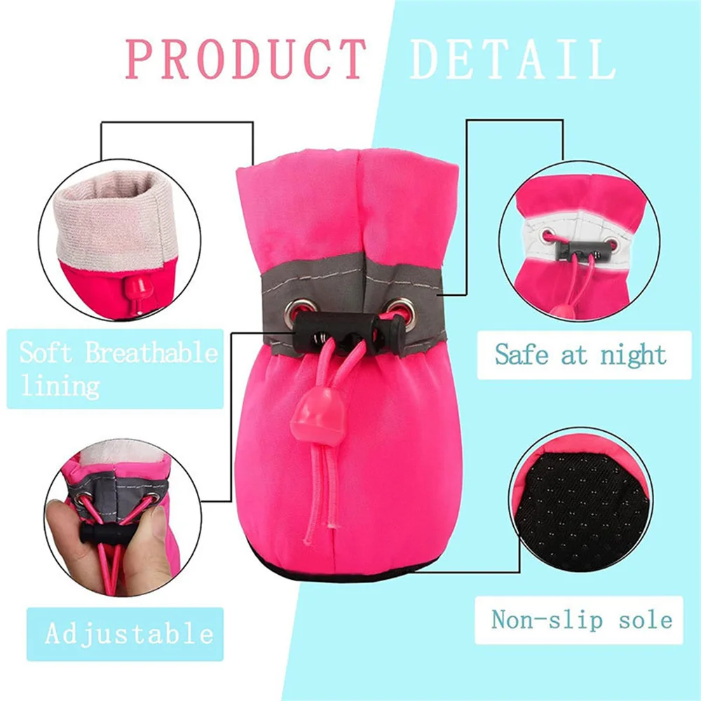 4 unids/set zapatos impermeables para perros, Botas de lluvia antideslizantes para perros pequeños, cubierta para pies, calzado, botines para cachorros, accesorios para patas de mascotas - imagen 5