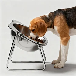 Cuenco de acero inoxidable para mascotas, espondilosis anticervical inclinada para gatos y perros, alimentador de doble uso