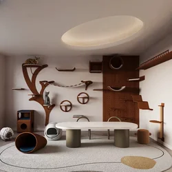Estante de pared para gatos en madera natural con forma felina