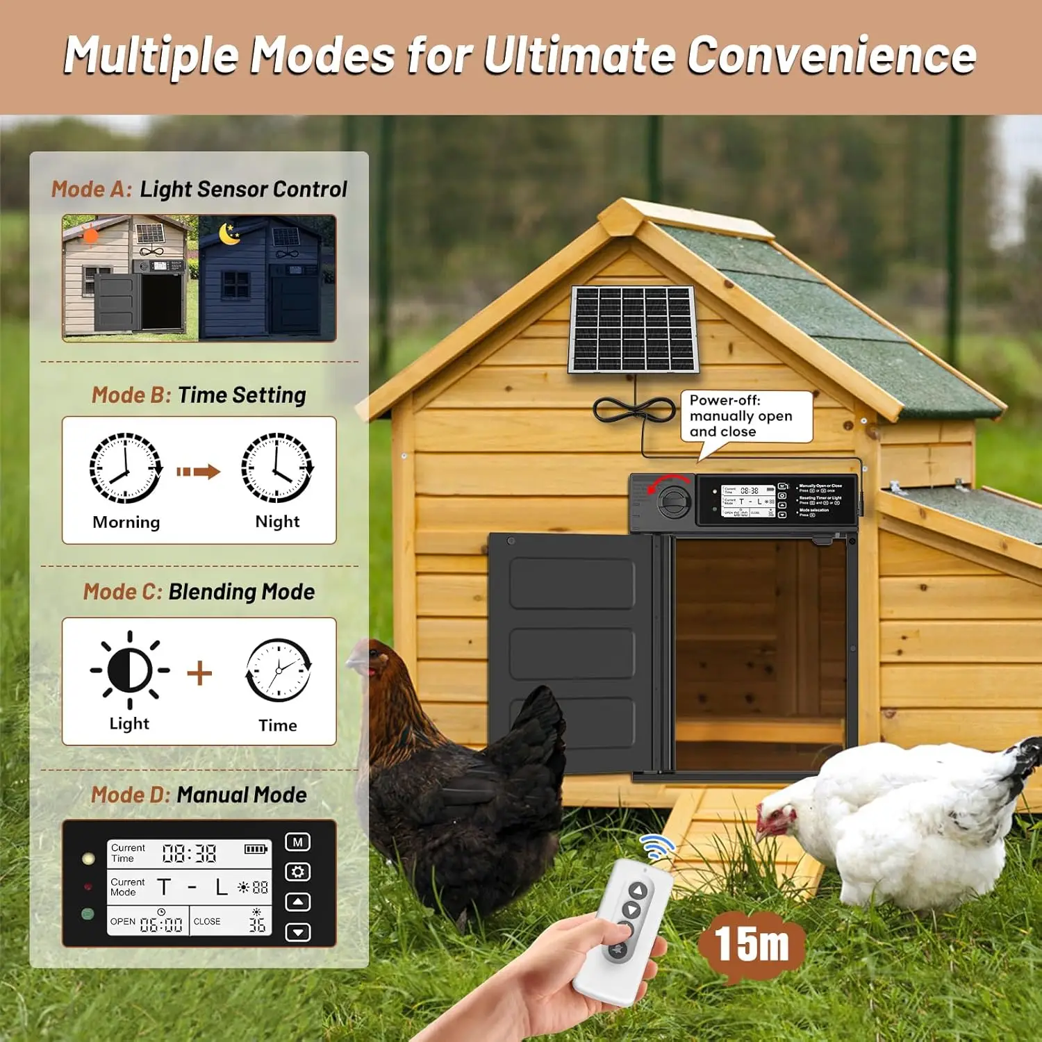 Puerta giratoria automática para gallinas resistente al agua y batería - imagen 3