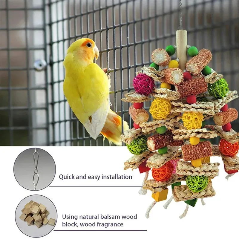 Juguete natural de mazorca para loros - Columpio con soporte de madera - imagen 5