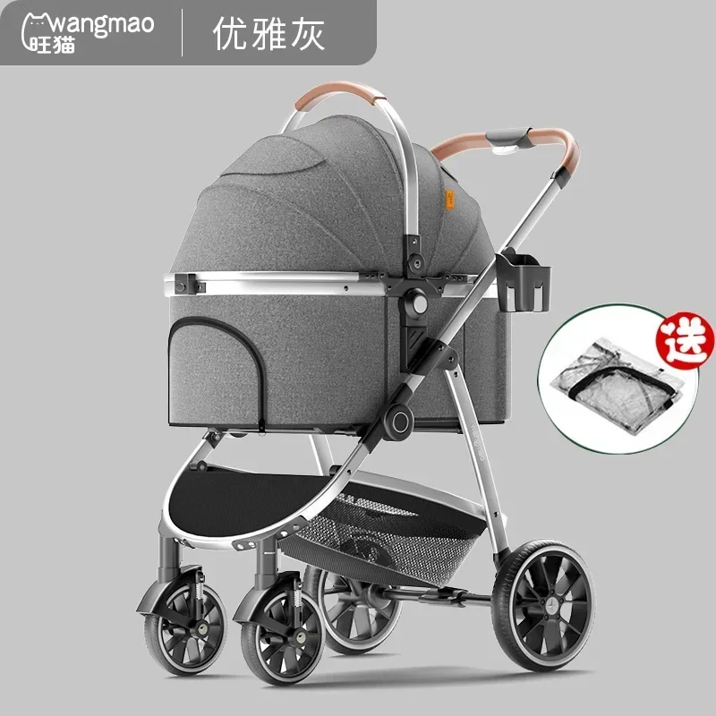 Cochecito para mascotas para perros, transporte portátil plegable desmontable, transpirable, a prueba de viento, carrito para mascotas de cuatro ruedas para gatos y perros - imagen 4