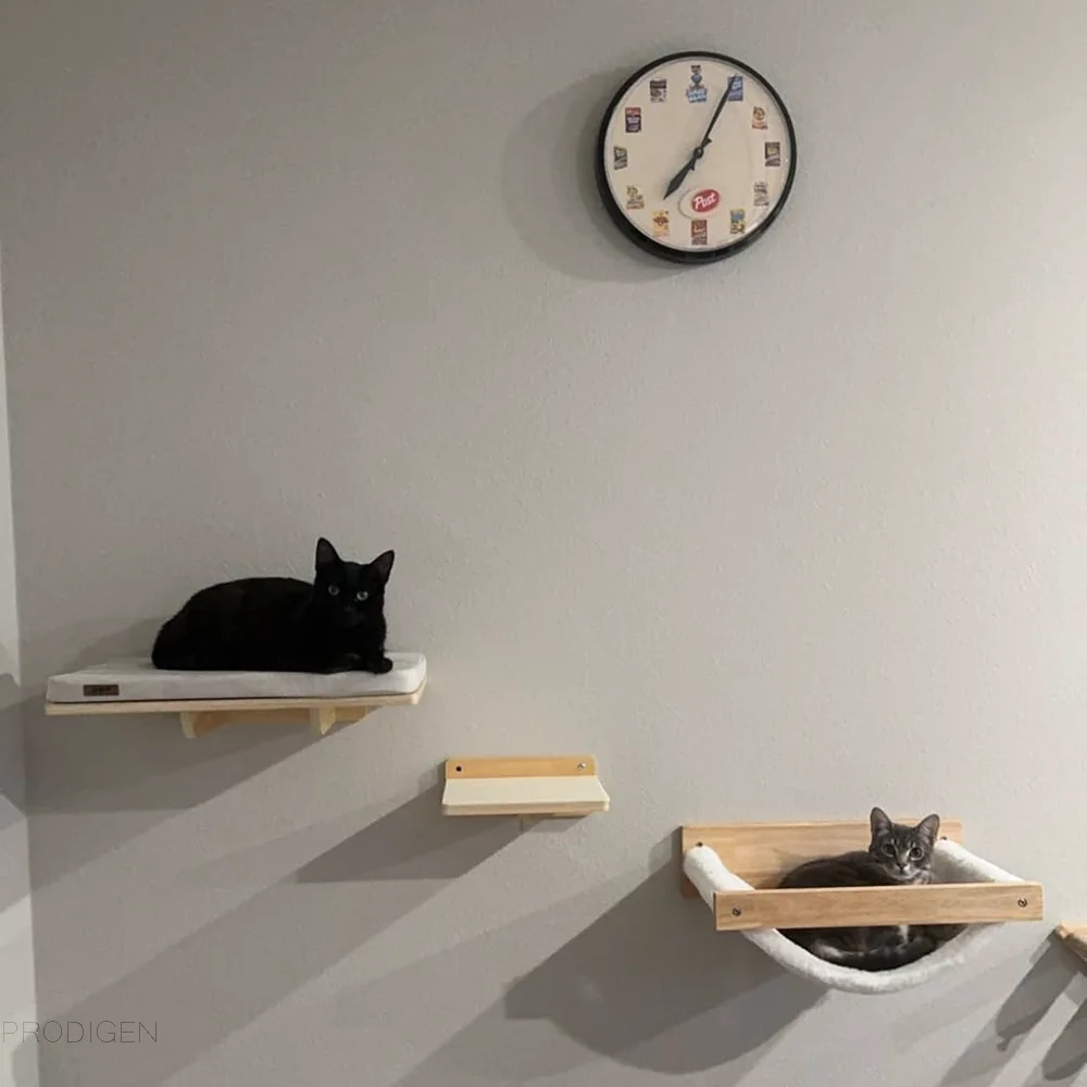Estantes de madera para escalar gatos montados en la pared, hamaca para gatos con plataforma para saltar o poste rascador para jugar y dormir gatos - imagen 4
