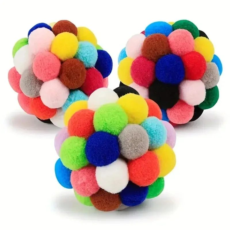 Juguetes para gatos, 1/3 Uds., pelota de peluche para gatos, pelota de campana elástica para mascotas, pelota de lana colorida para jugar al gato - imagen 3