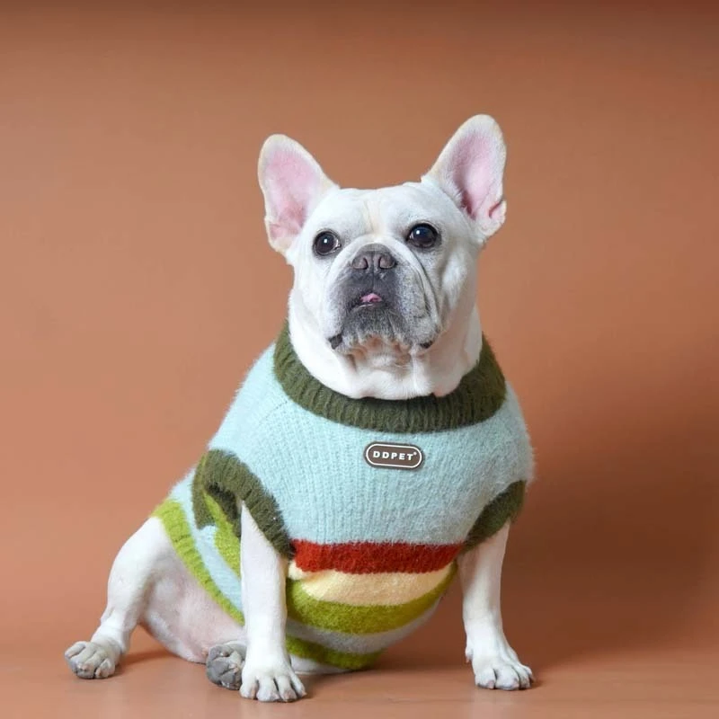Camisa de punto a rayas para otoño/invierno para mascotas, suéter de peluche Schnauzer, chaleco de felpa para perros pequeños/gatos, ropa para perros pequeños - imagen 3