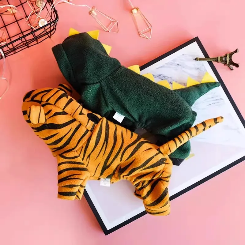 Sudaderas con capucha para mascotas de dibujos animados, disfraz de tigre, pijamas cálidos de lana para perros y gatos para otoño e invierno, lindo abrigo para el hogar para cachorros y trajes de juego de rol